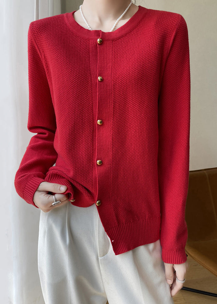 Blue O Neck Button Patchwork Cotton Knit Coats Fall