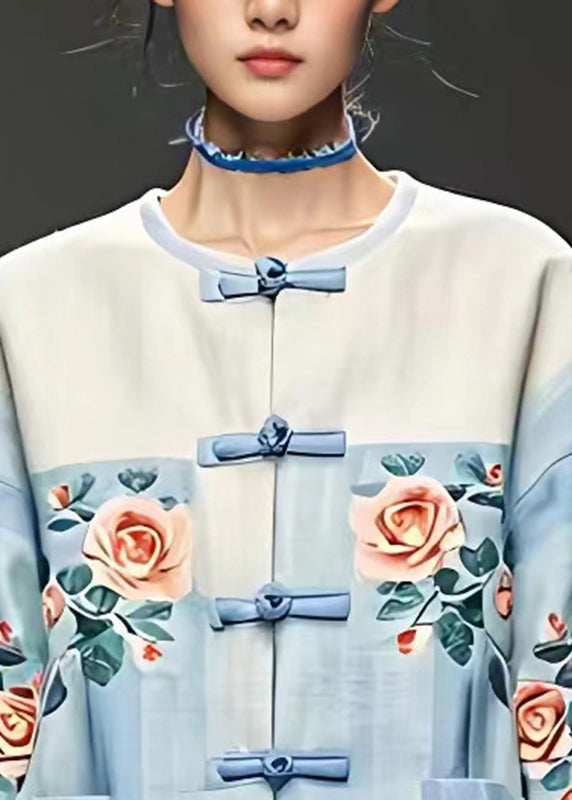 Blue O-neck Pockets Coats Bracelet Sleeve