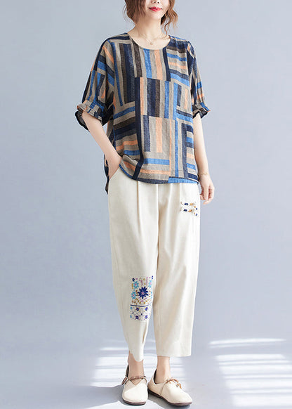 Blue Oversized Striped Linen Shirt Tops Summer