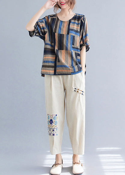 Blue Oversized Striped Linen Shirt Tops Summer