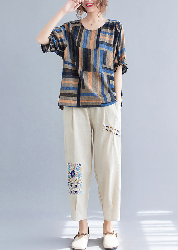 Blue Oversized Striped Linen Shirt Tops Summer