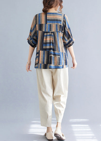 Blue Oversized Striped Linen Shirt Tops Summer