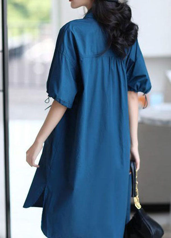 Blue Peter Pan Collar Patchwork Cotton Shirts Dresses Summer