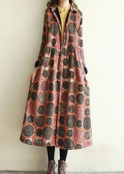 Blue Peter Pan Collar Pockets Print Warm Fleece Trench Winter