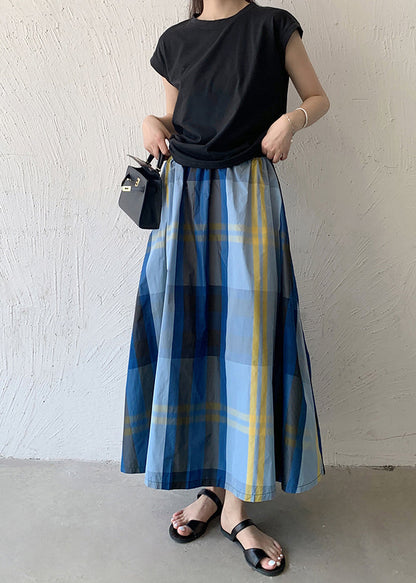 Blue Plaid Exra Large Hem Cotton Skirt Spring