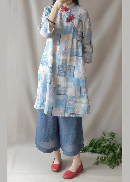 Blue Plum Tunics Stand Collar Pockets Maxi Dress