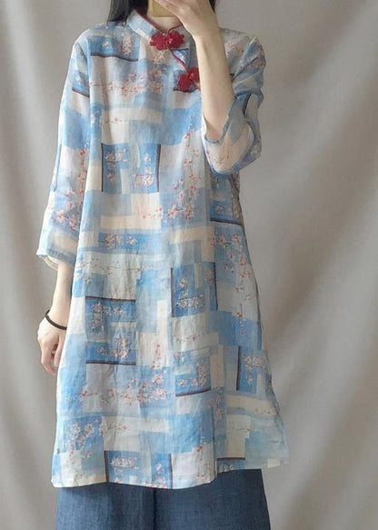 Blue Plum Tunics Stand Collar Pockets Maxi Dress