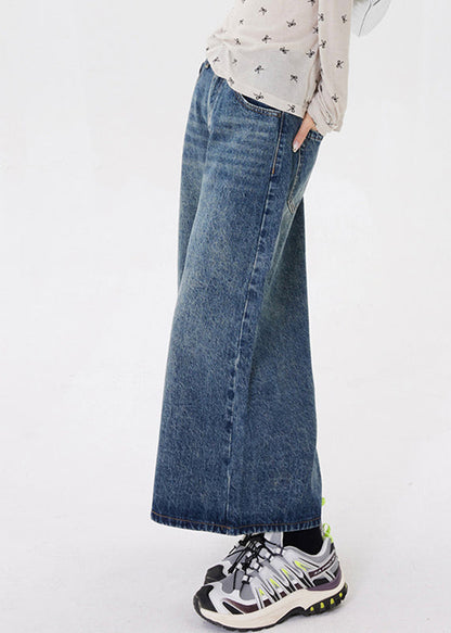 Blue Pockets Patchwork Denim Crop Pants