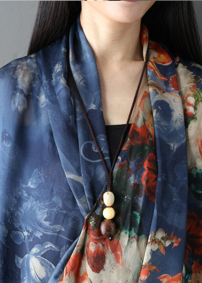 Blue Pockets Print Asymmetrical Design Fall Dress Half Sleeve