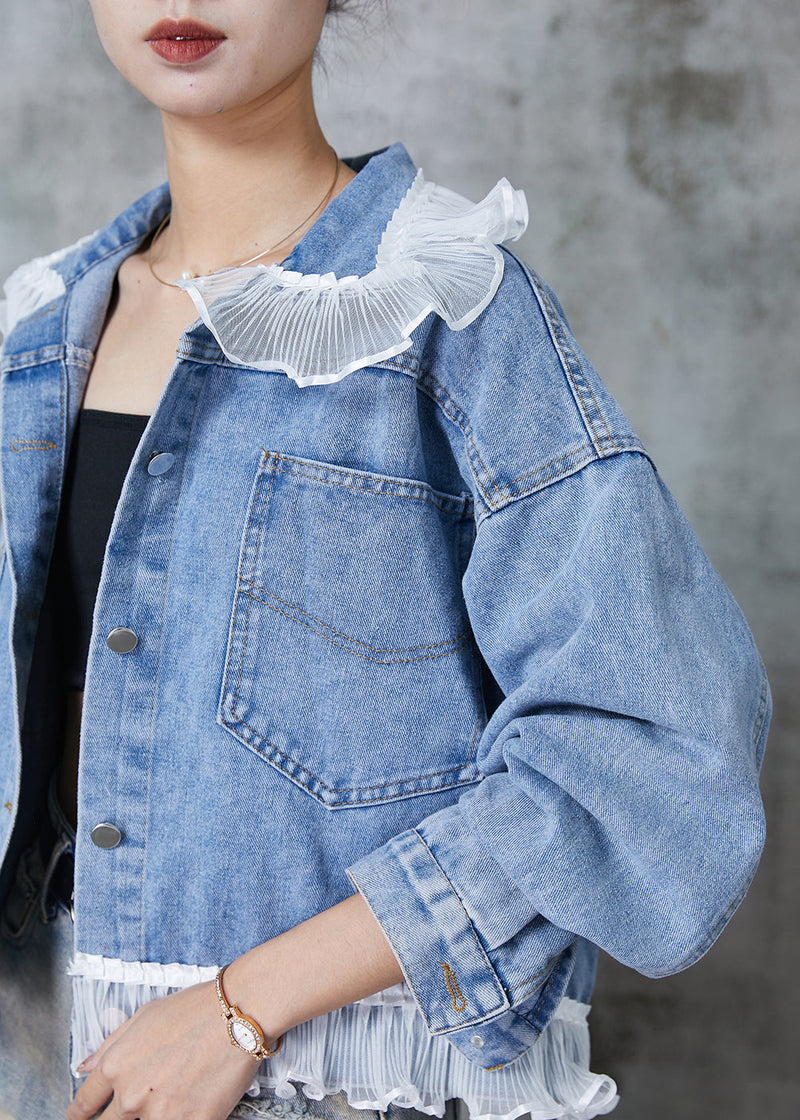 Blue Ruffled Patchwork Denim Coats Spring