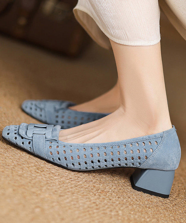 Blue Sandals Hollow Out Chunky Sandals