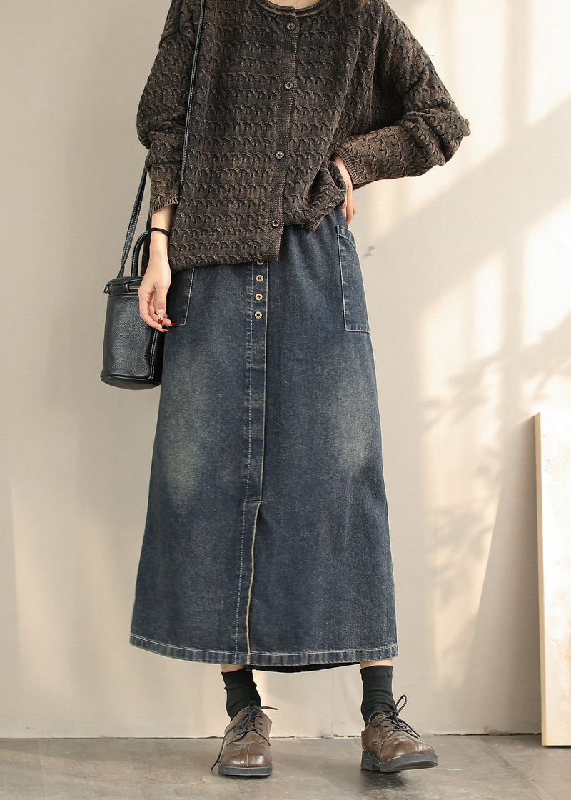 Blue Side Open Denim a Line Skirts Spring