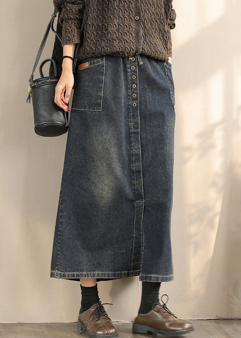 Blue Side Open Denim a Line Skirts Spring