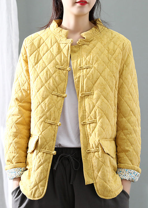 Blue Stand Collar Plaid Button Thick Parka Winter