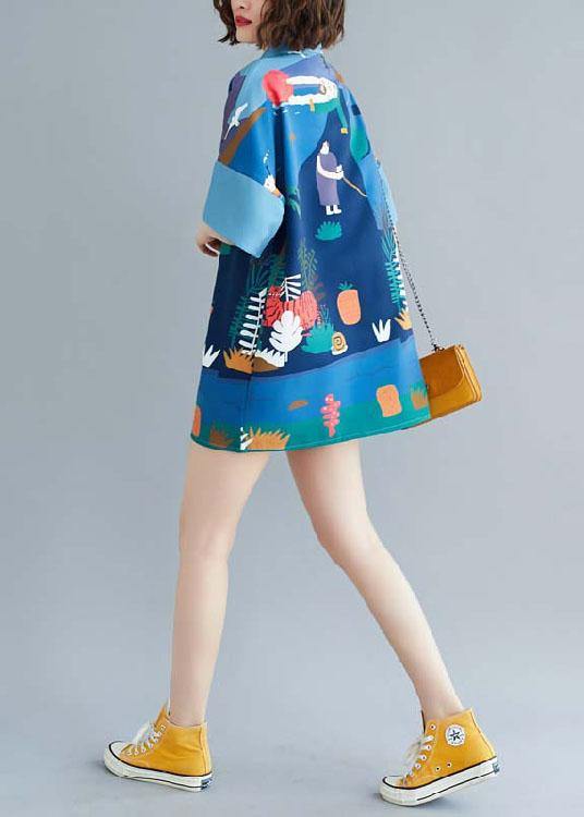 Blue Stand Print Shift Dresses Summer