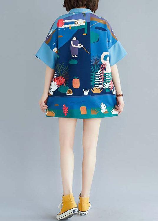 Blue Stand Print Shift Dresses Summer