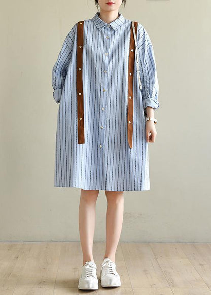 Blue Striped Cotton Button Spring Dresses