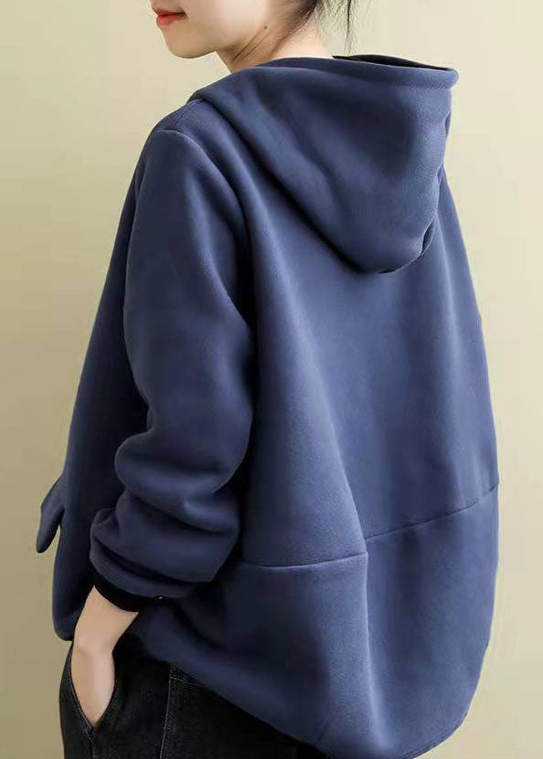 Blue Warm Fleece Hooded Pullover Sweatshirt Winter