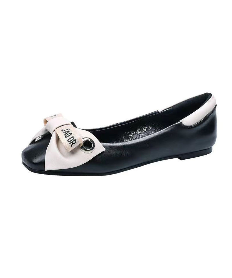 Bow Splicing Comfortable Flat Shoes Beige Faux Leather