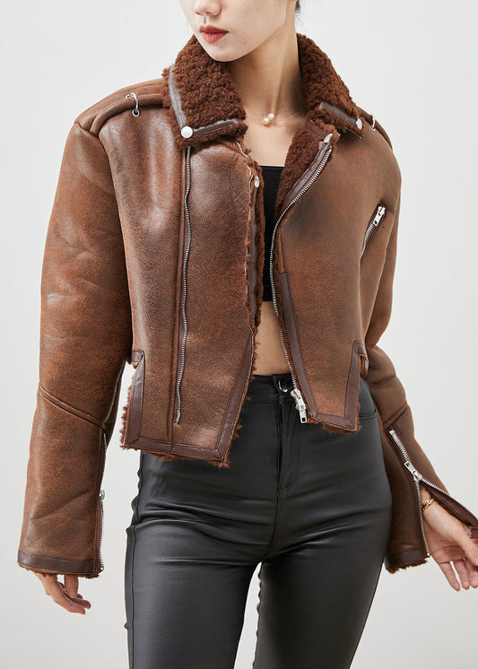 Brown Asymmetrical Zippered Faux Fur Coat Outwear Winter