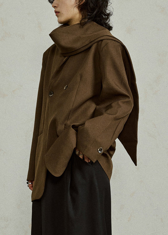 Brown Bow Pockets Patchwork Coats Fall
