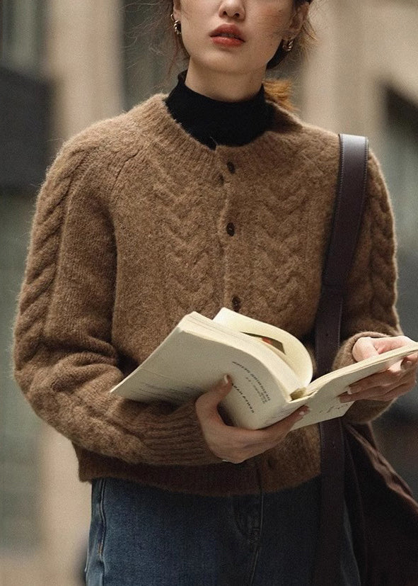 Brown Button Warm Knit Coats Fall