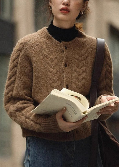 Brown Button Warm Knit Coats Fall