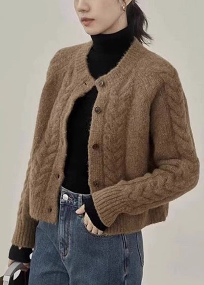Brown Button Warm Knit Coats Fall