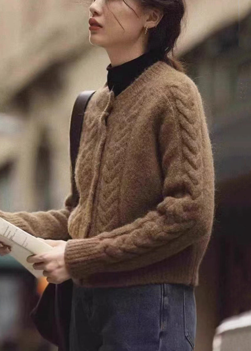 Brown Button Warm Knit Coats Fall