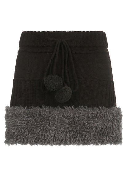 Brown Fluffy Elastic Waist Patchwork Knit Skirts Fall