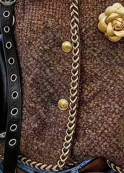 Brown O Neck Button Cotton Short Coat Spring
