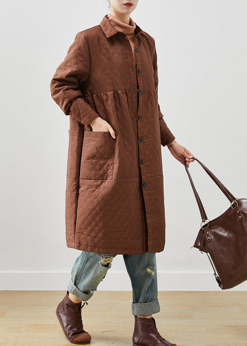 Brown Oversized Fine Cotton Filled Winter Coats
