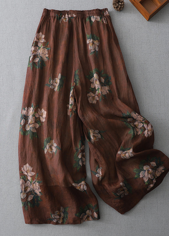 Brown Oversized Print Cotton Pants Fall