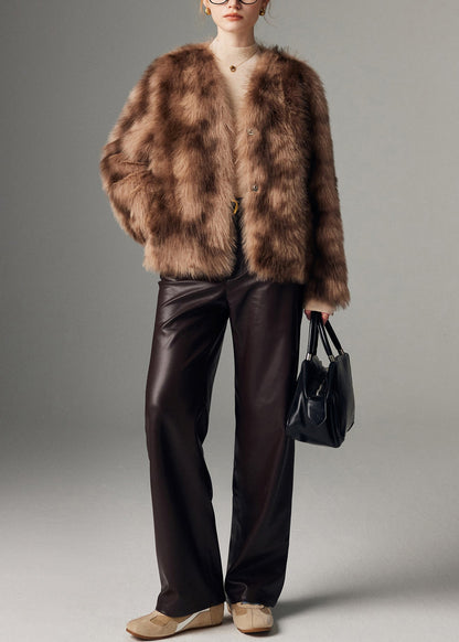 Brown Oversized Tie Dye Faux Fur Coat Winter