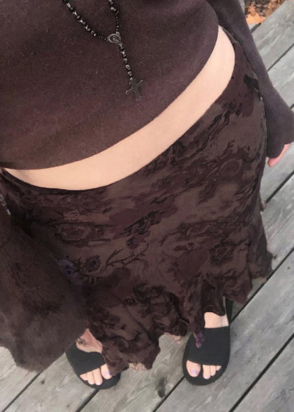 Brown Print High Waist Patchwork Tulle Skirts Summer