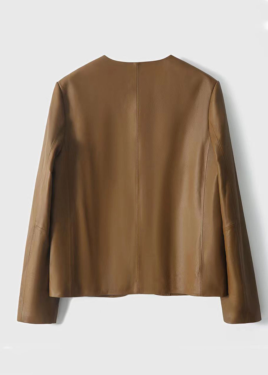 Brown V Neck Patchwork Sheepskin Coats Fall