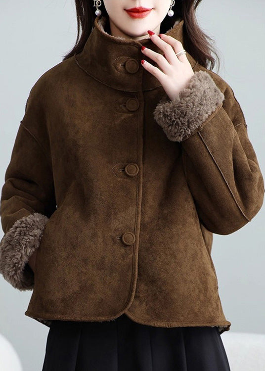 Brown Wear on Both Sides Leather and Fur Coat Winter