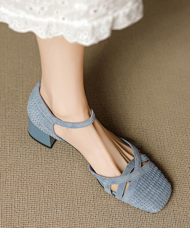 Buckle Strap Splicing Chunky Sandals Caramel Suede