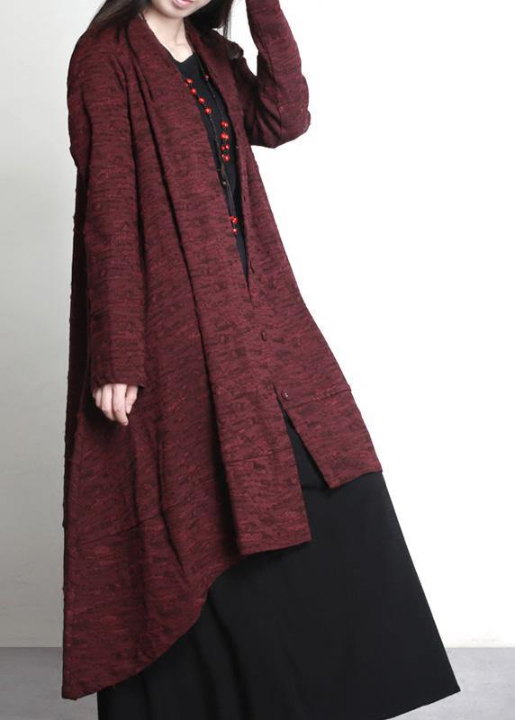 Burgundy Jacquard Clothes Large Hem Outwear