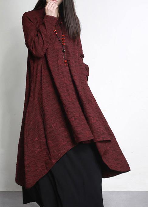 Burgundy Jacquard Clothes Large Hem Outwear