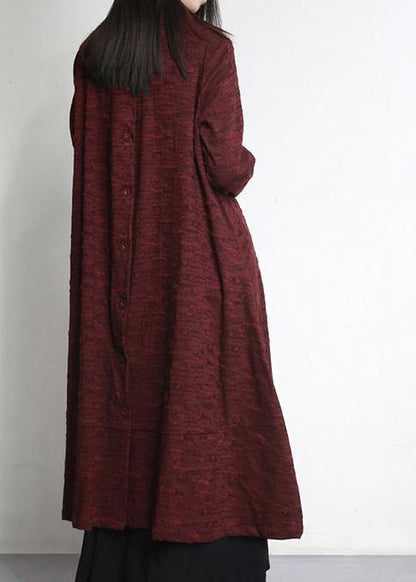 Burgundy Jacquard Clothes Large Hem Outwear