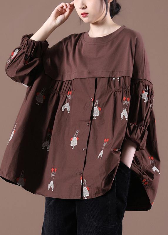 Women Button Autumn Style Tunics For Chocolate Tops