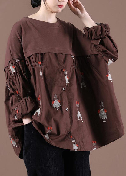 Women Button Autumn Style Tunics For Chocolate Tops