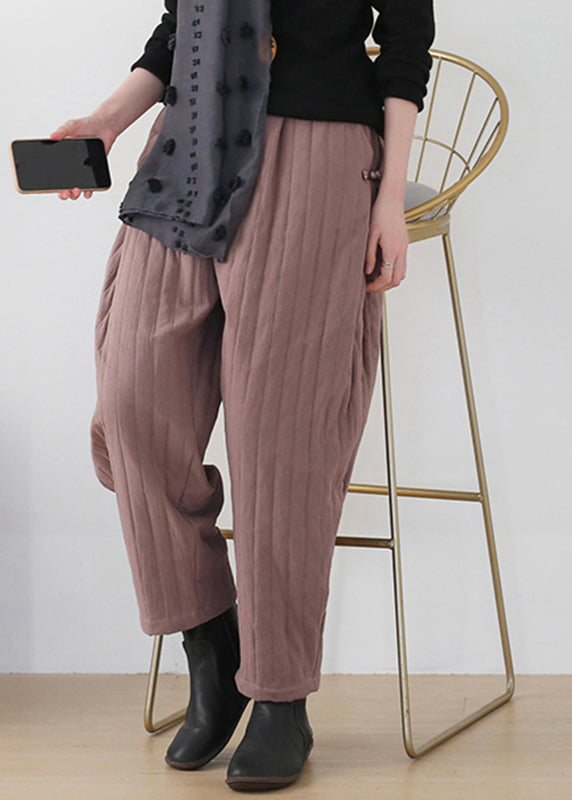 Button Pockets Elastic Waist Cotton Lantern Pants Winter