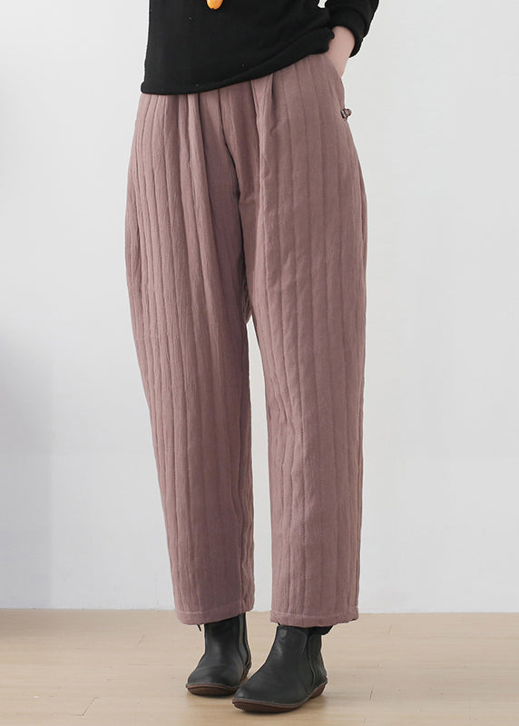 Button Pockets Elastic Waist Cotton Lantern Pants Winter