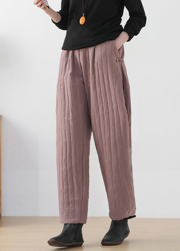 Button Pockets Elastic Waist Cotton Lantern Pants Winter