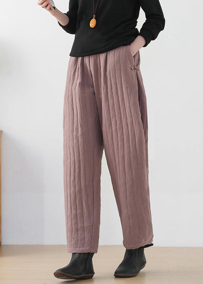 Button Pockets Elastic Waist Cotton Lantern Pants Winter