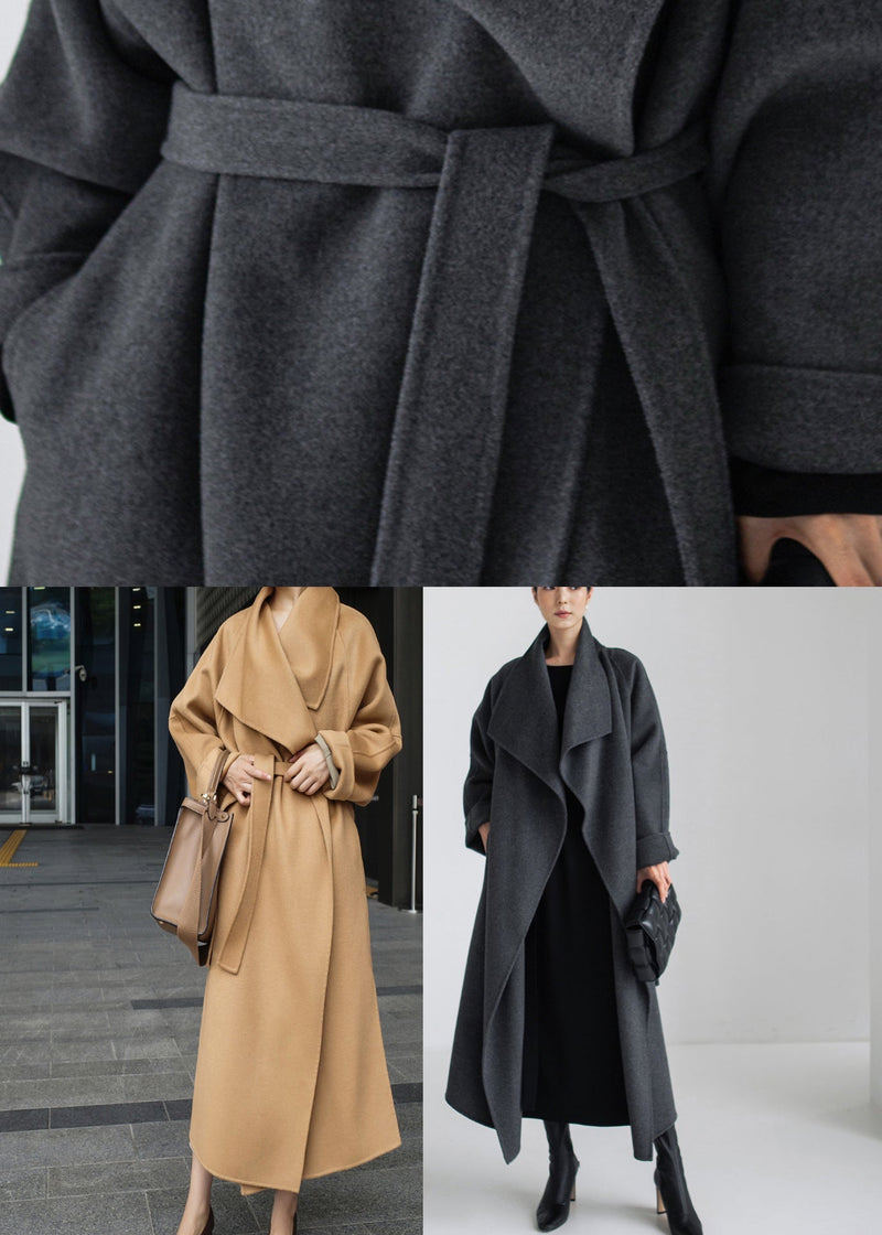 Camel Colour Peter Pan Collar Pockets Woolen Coat Long Sleeve