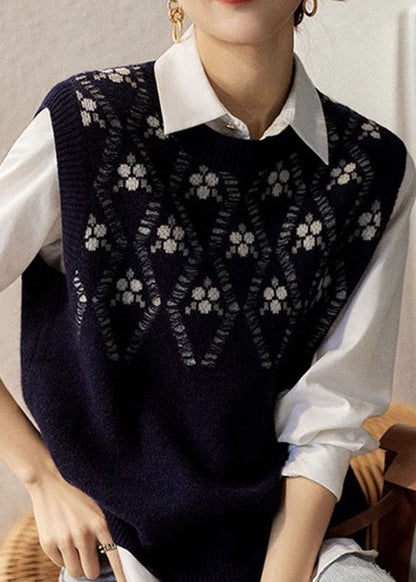 Camel O Neck Jacquard Woolen Vest Sleeveless