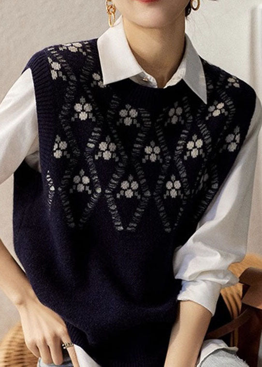 Camel O Neck Jacquard Woolen Vest Sleeveless
